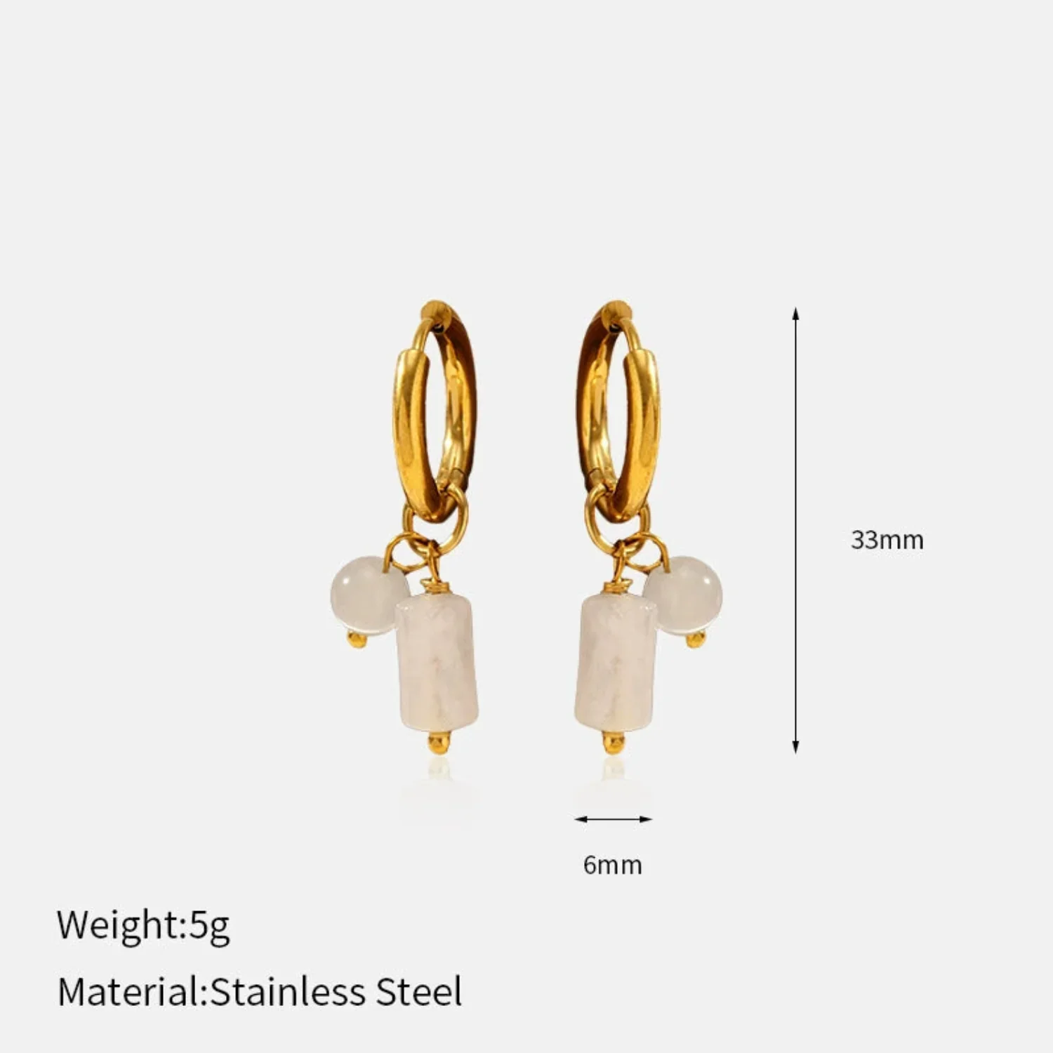 18K Gold Plated Gold Huggies With Quartz Charms - Image 2