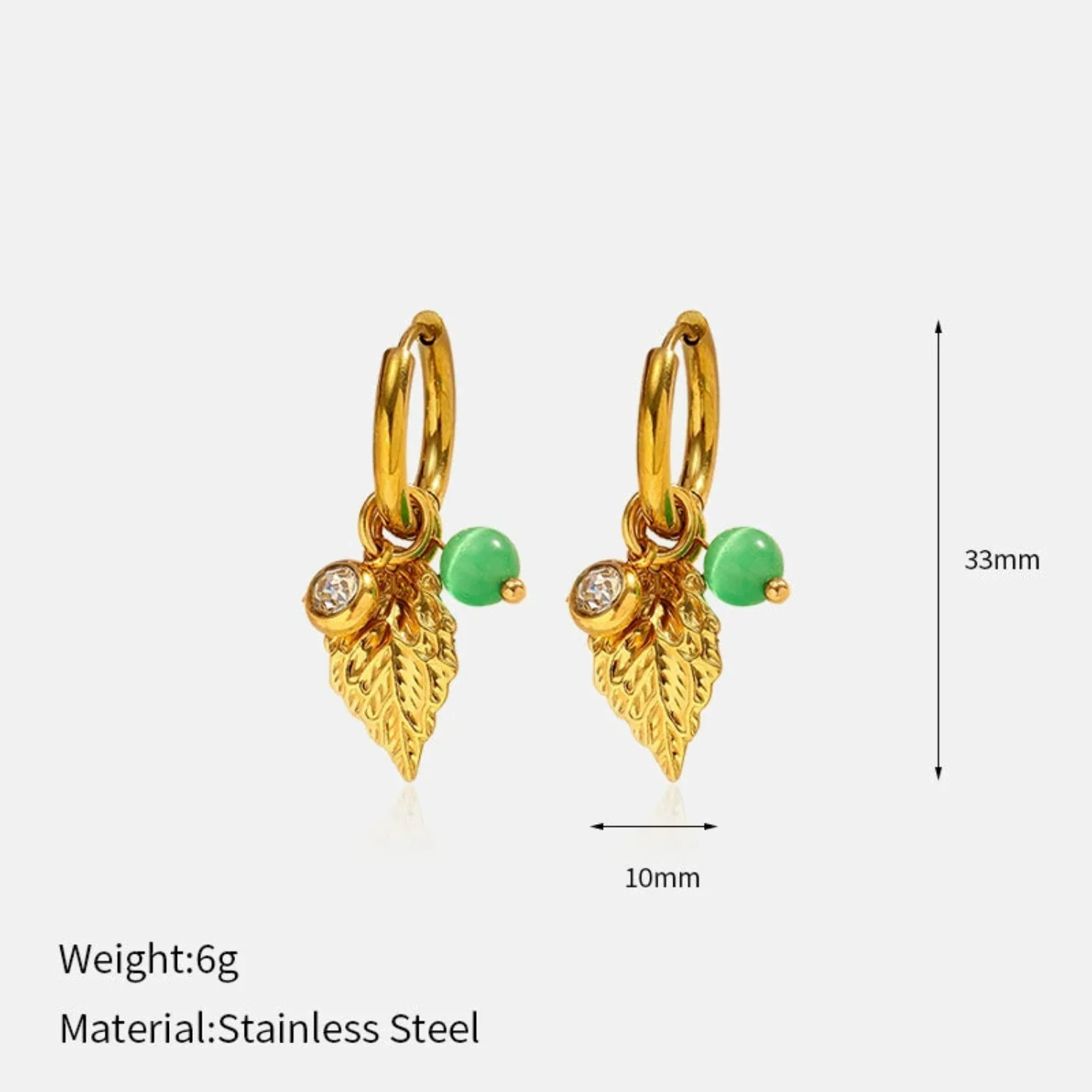 18K Gold Plated Gold Leaf And Emerald Charms - Image 2