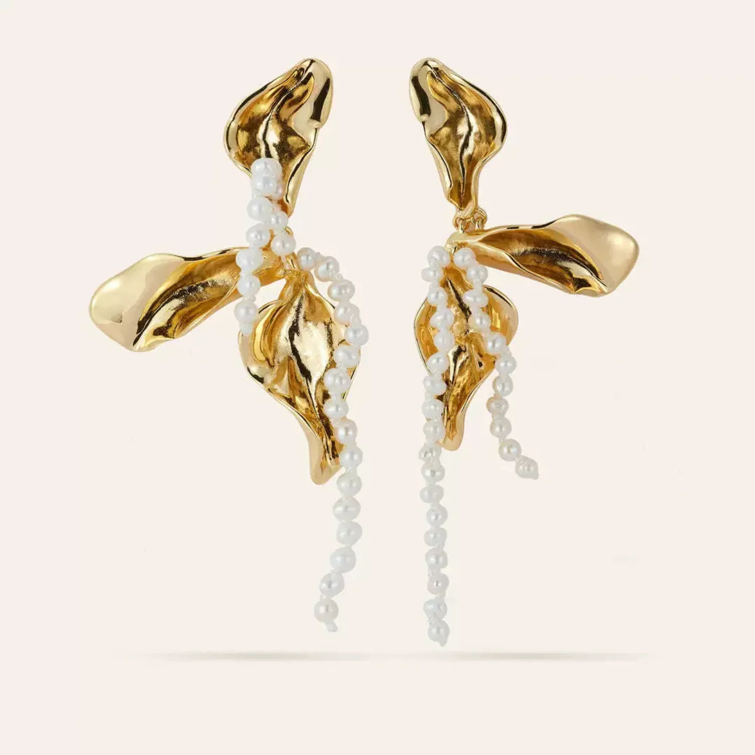 Abstract Gold Petal Pearl Drops - Image 3