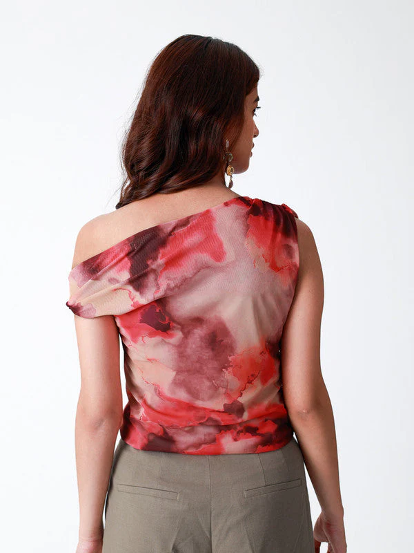Abstract Printed One Twisted Shoulder Top - Image 4
