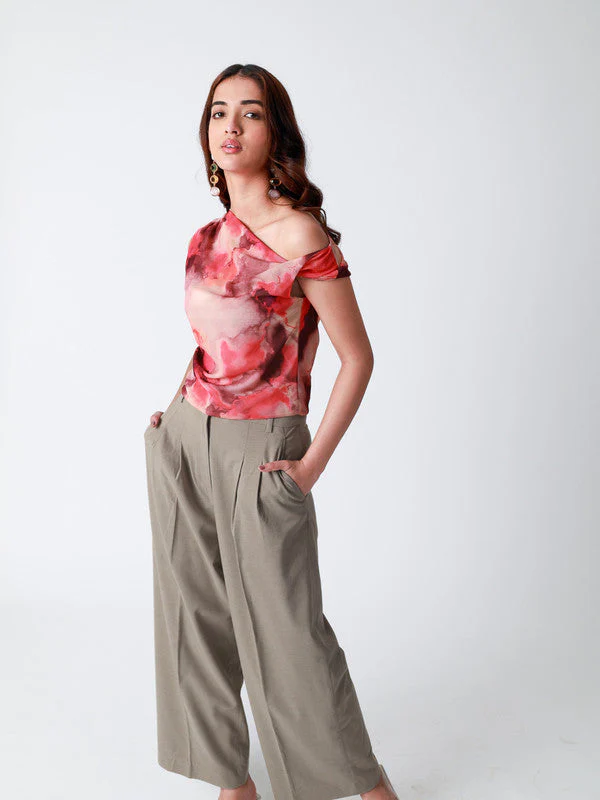 Abstract Printed One Twisted Shoulder Top - Image 5