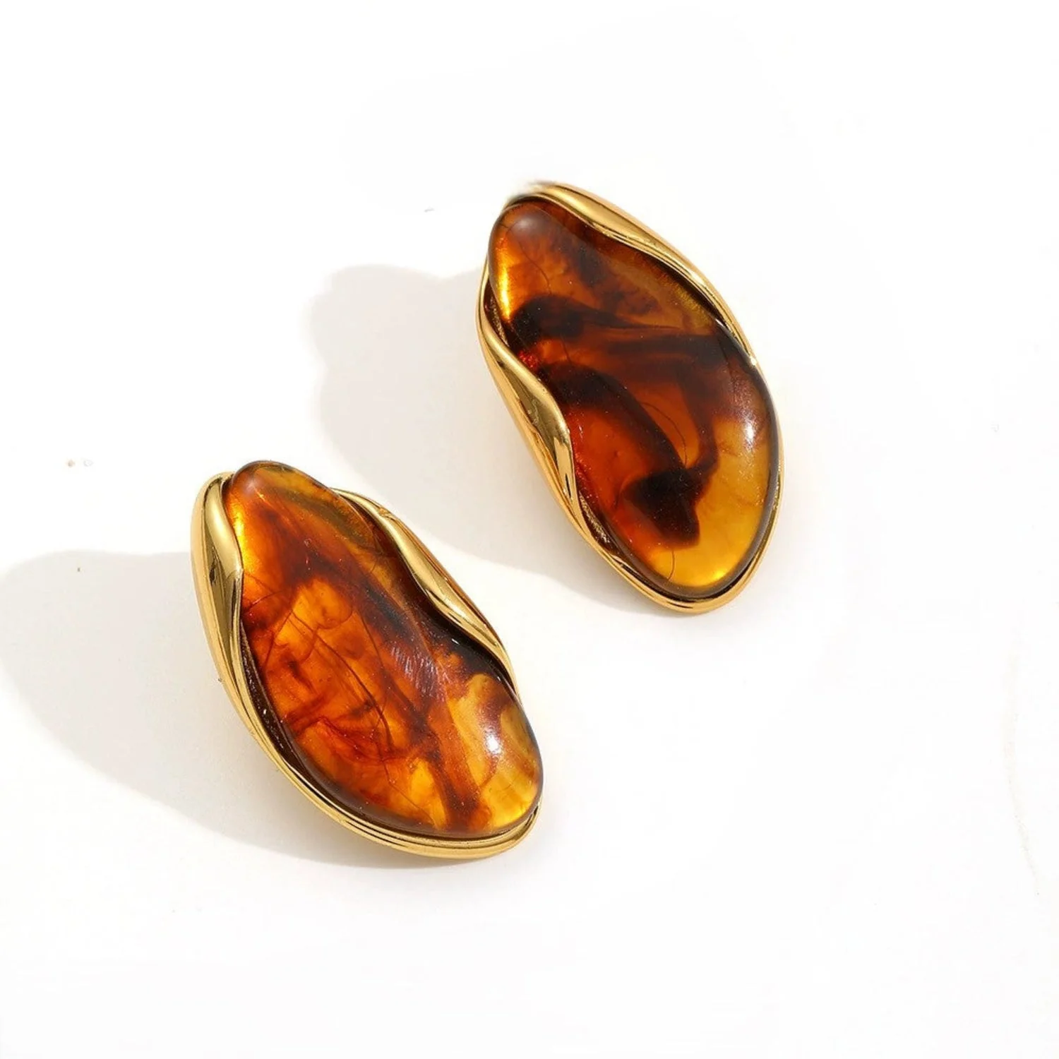 Amber Glow Sculpted Stud Earring