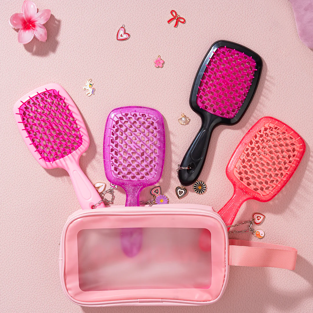 Pink Barbie Drama Detangle Hair Brush with Free Pouch - Image 2