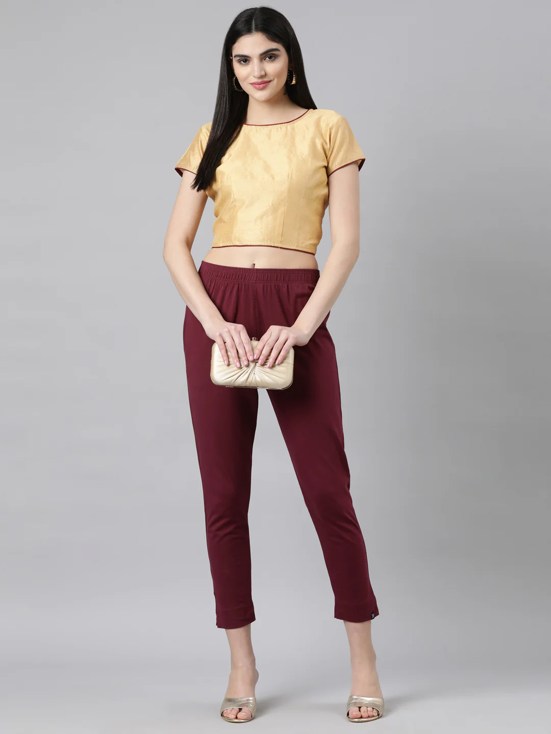 Beige Solid Short Sleeves Mandarin Collar Dupion Silk Knot Blouse - Image 2