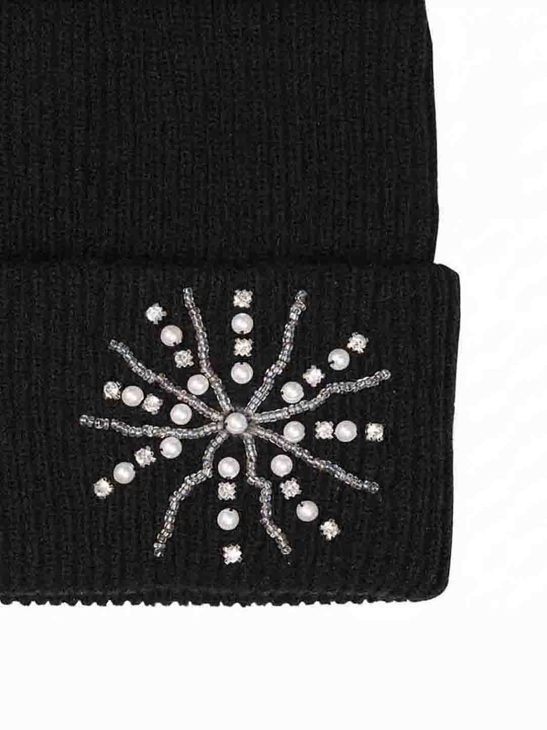 Black Beanie with Pearls & Crystals - Image 3