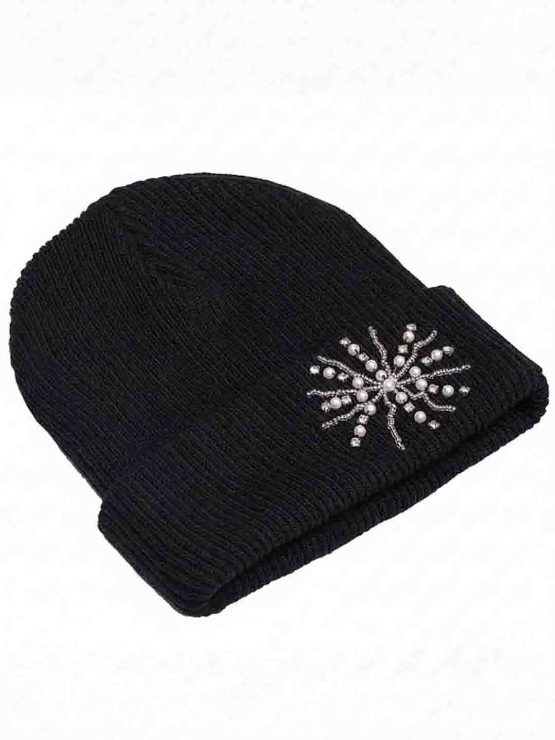 Black Beanie with Pearls & Crystals - Image 4