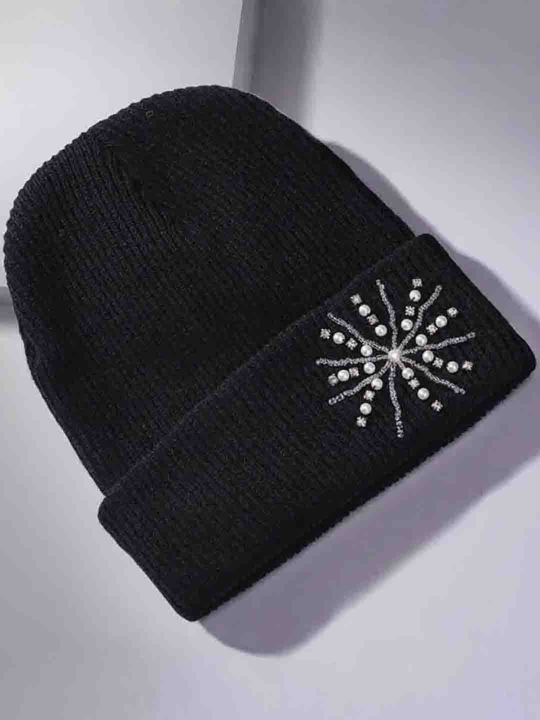 Black Beanie with Pearls & Crystals - Image 5