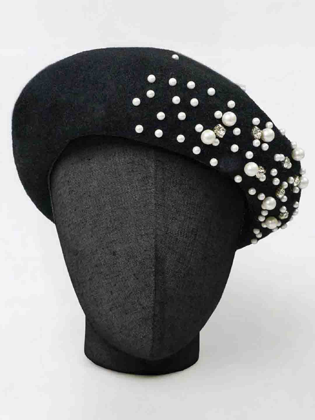 Black Beret with Pearls & Crystals - Image 4