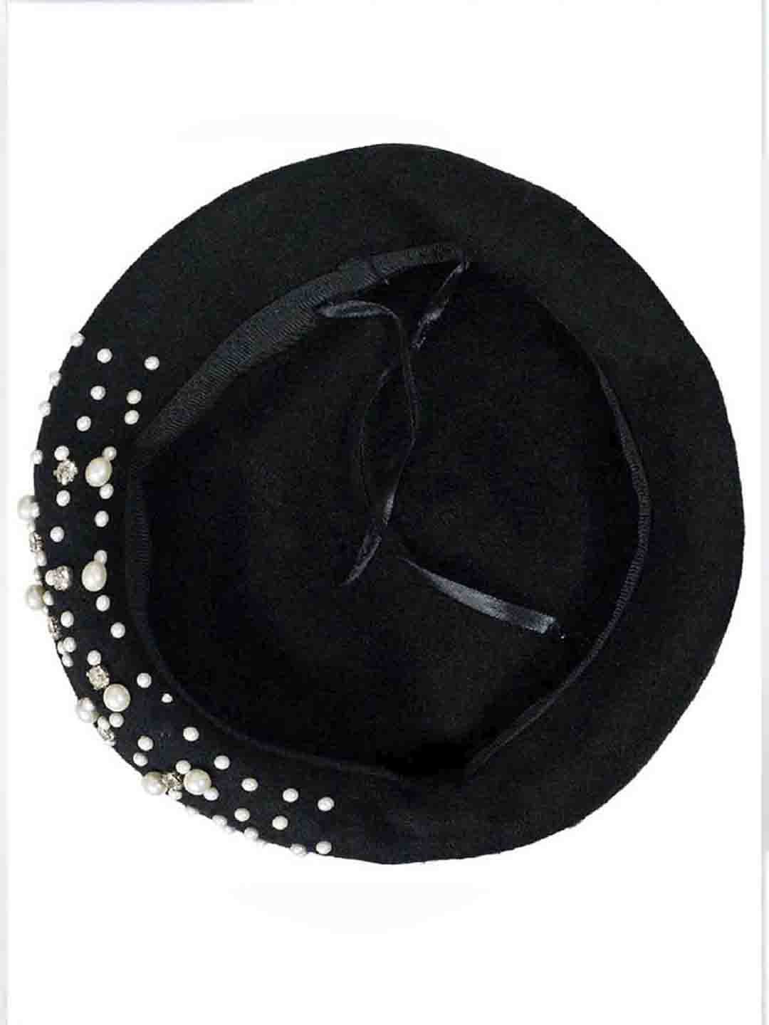 Black Beret with Pearls & Crystals - Image 5