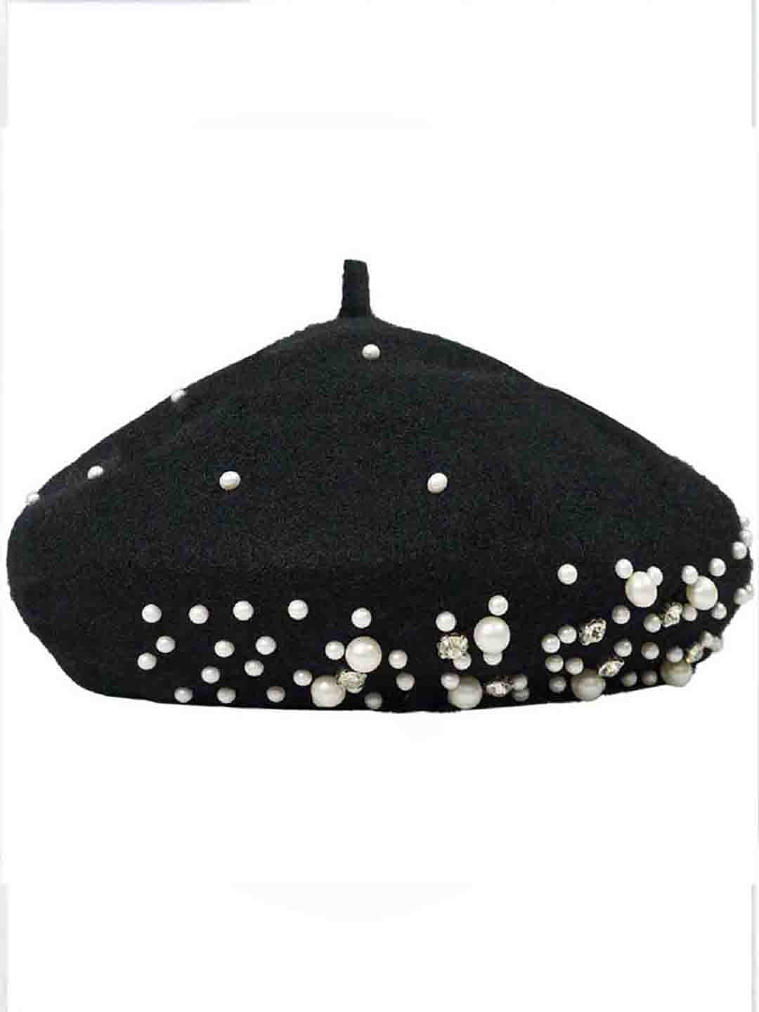 Black Beret with Pearls & Crystals - Image 6
