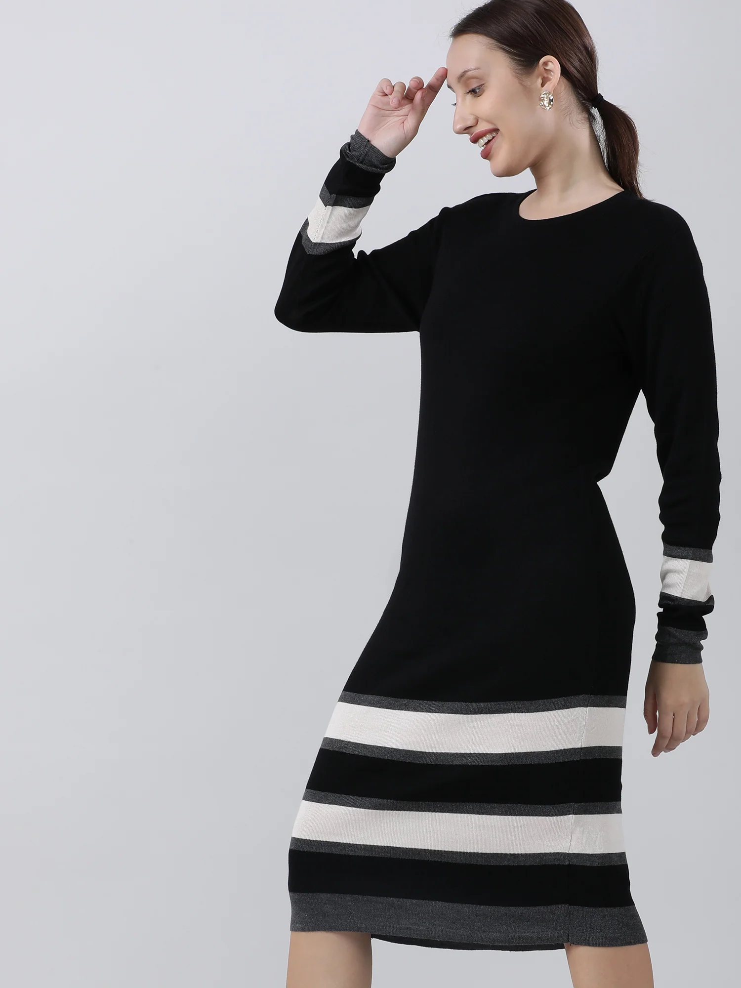 Women Black Bodycon Slim Fit Midi Dress - Image 3