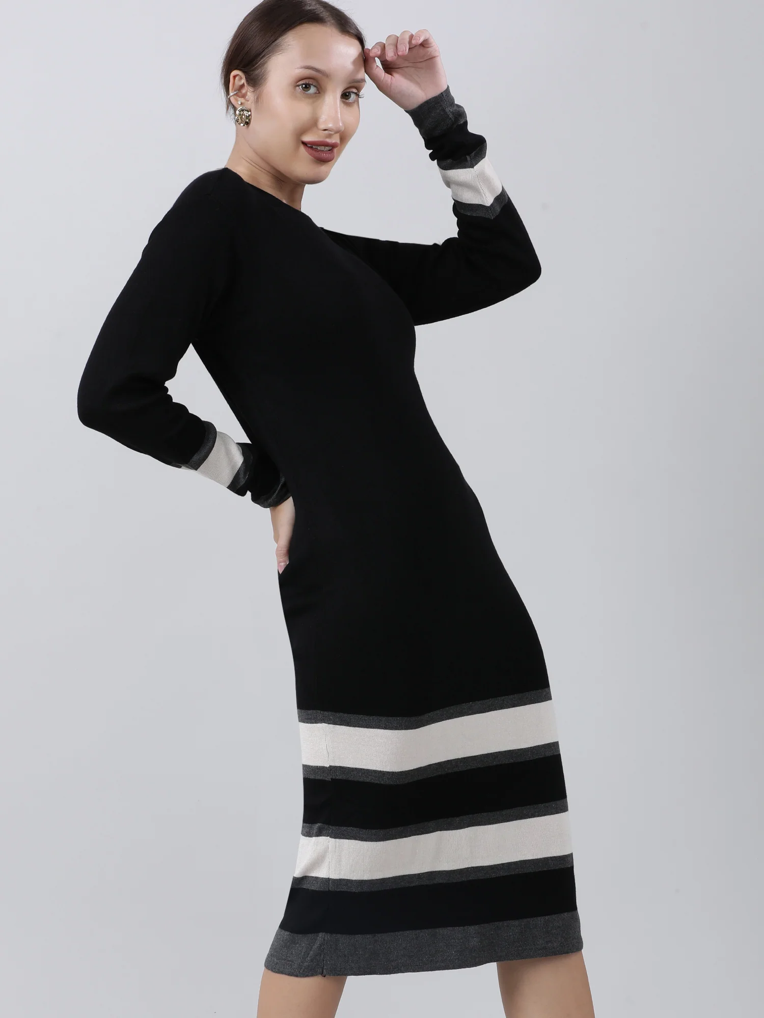 Women Black Bodycon Slim Fit Midi Dress - Image 4