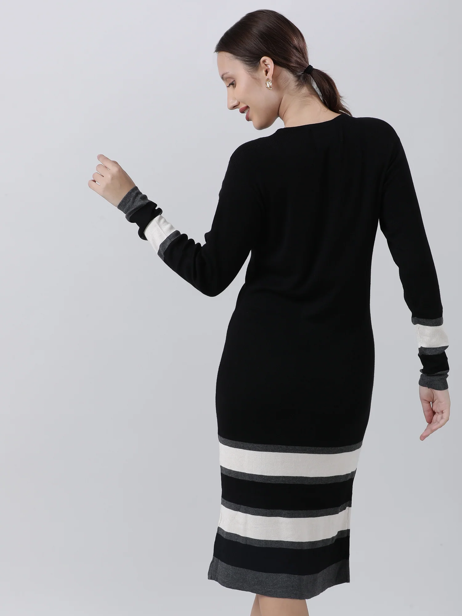 Women Black Bodycon Slim Fit Midi Dress - Image 6