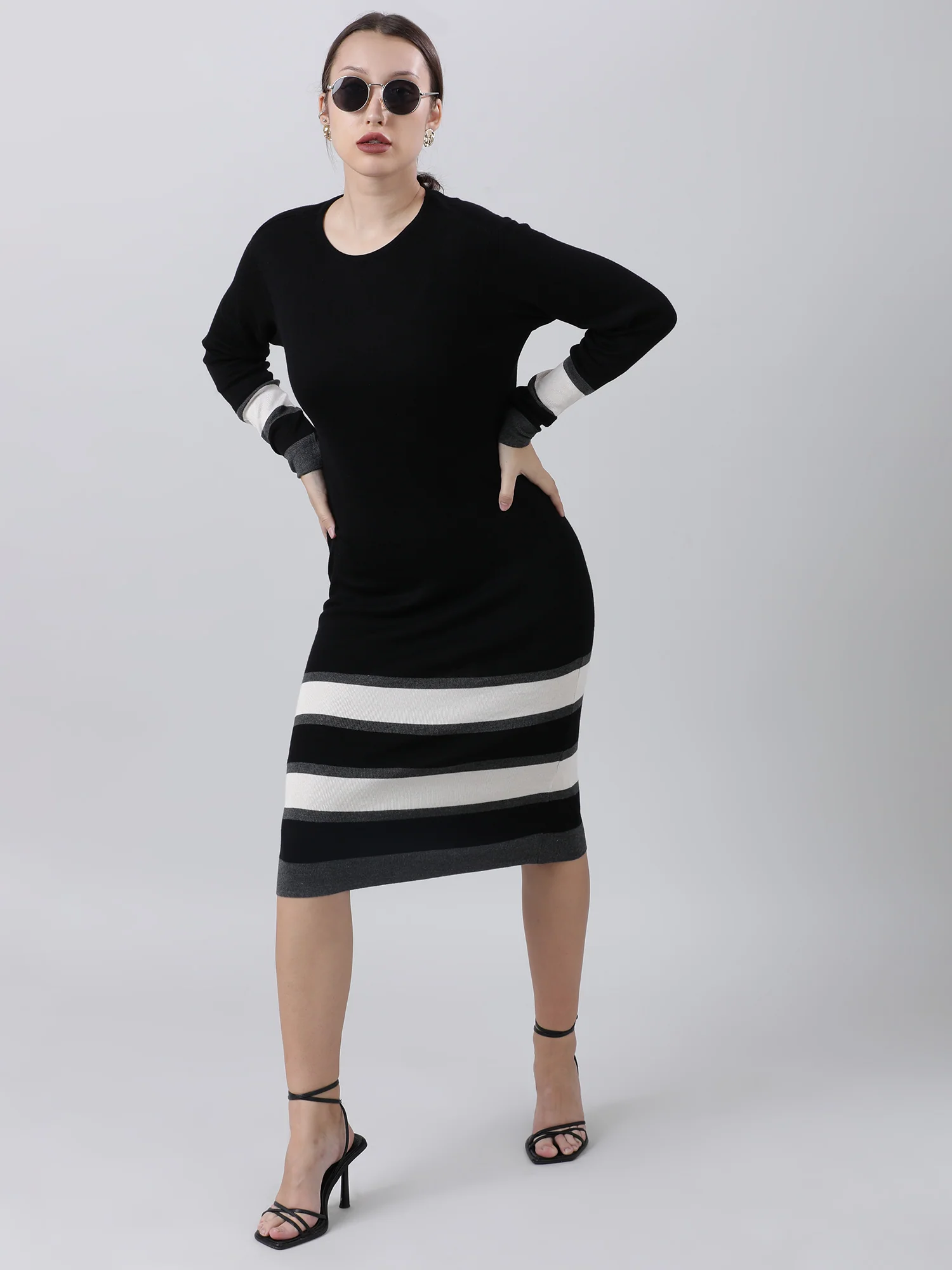 Women Black Bodycon Slim Fit Midi Dress - Image 7