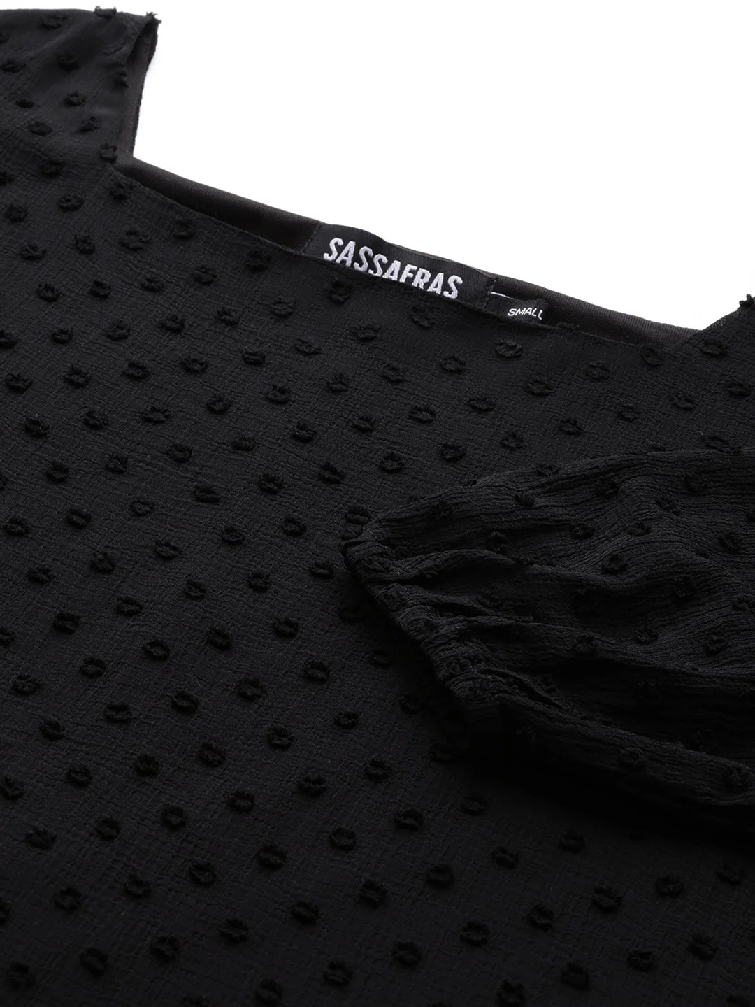 Women Black Dobby Frill Hem Short Dress - Image 5