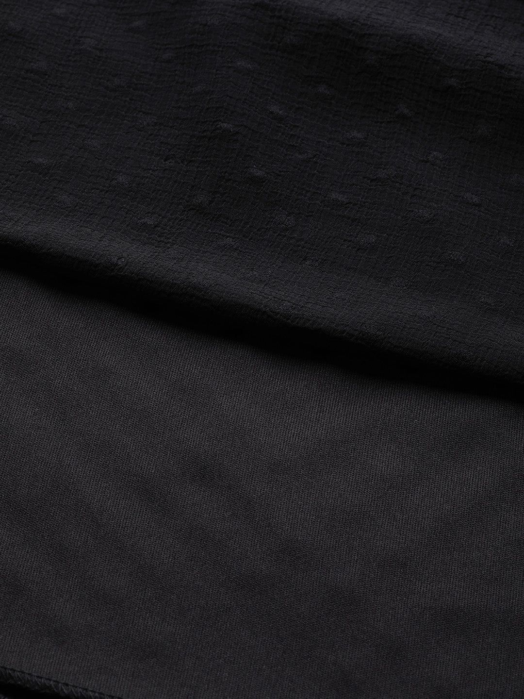 Women Black Dobby Frill Hem Short Dress - Image 6