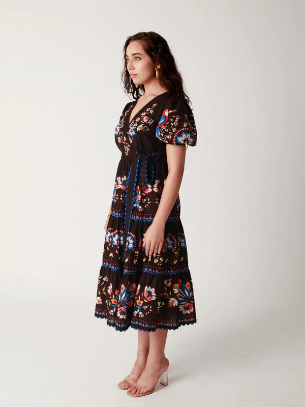 Women Black Garden Printed Wrap Dress - Image 4