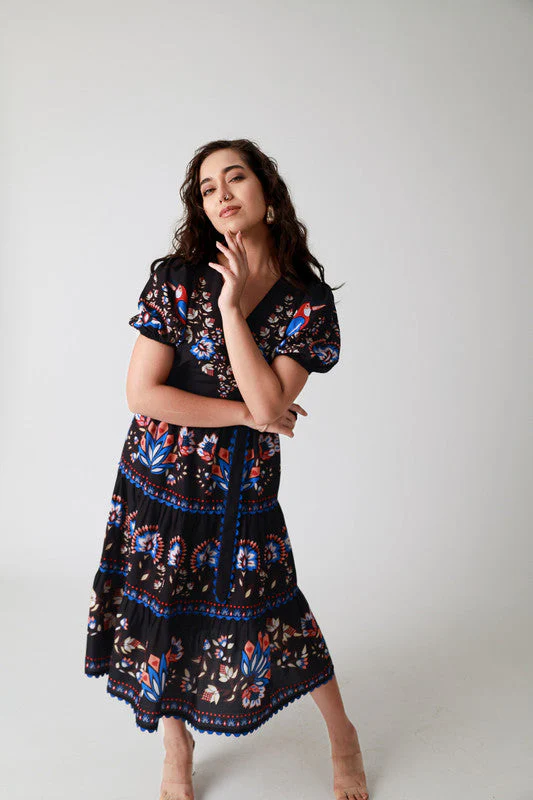 Women Black Garden Printed Wrap Dress - Image 5