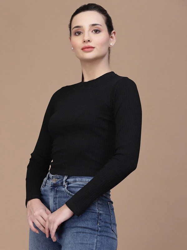 Odour Free High Neck Lace Up Women'S Full Sleeves Black Top - Image 3