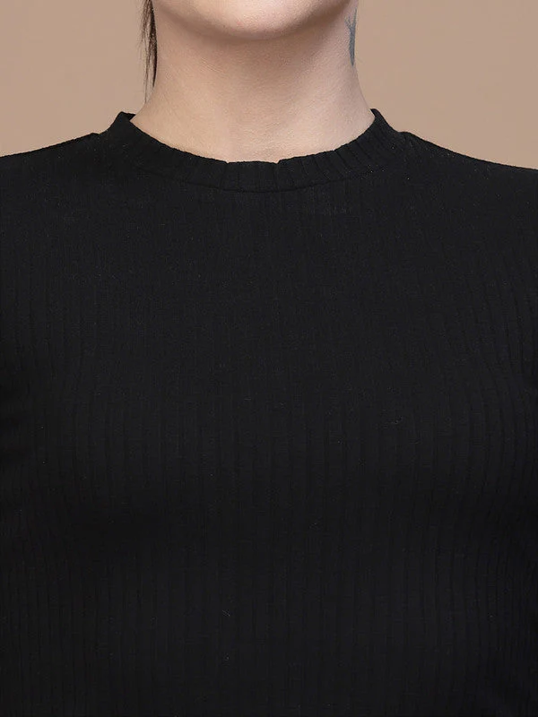 Odour Free High Neck Lace Up Women'S Full Sleeves Black Top - Image 4