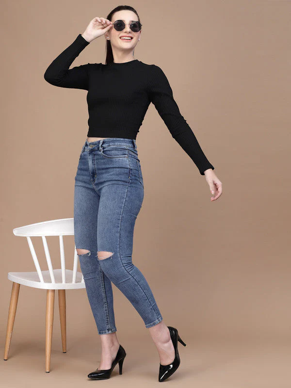 Odour Free High Neck Lace Up Women'S Full Sleeves Black Top - Image 5