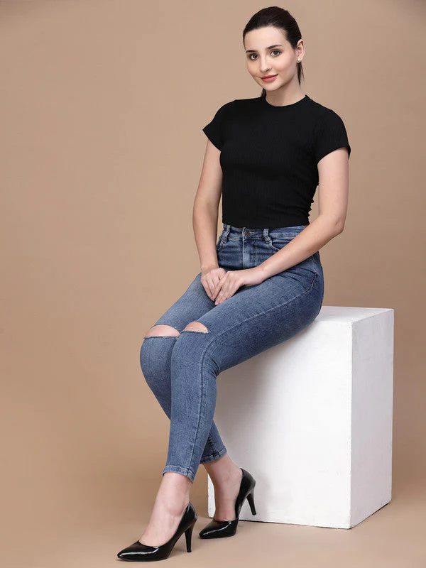 Women'S Odour Free Black Lace Up High Neck Crop Top - Image 5