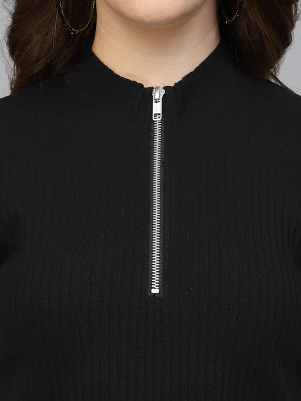 Women Black Odour Free Zipper Neck Top - Image 3