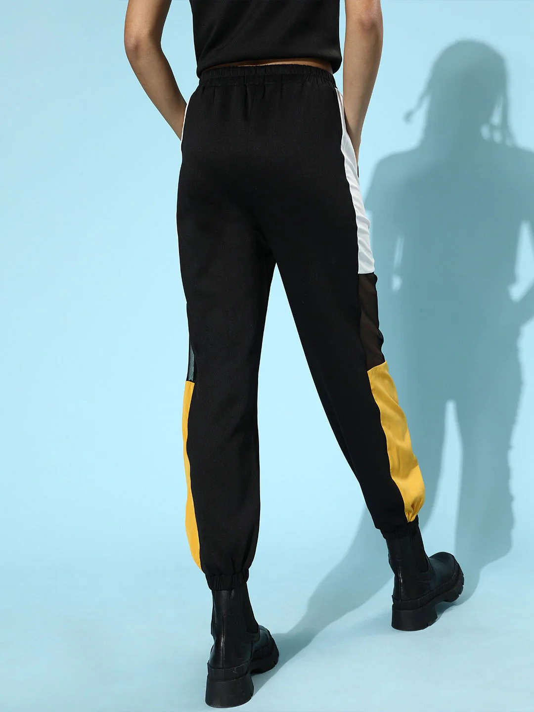 Women Black Scuba Side Color Block Joggers - Image 4