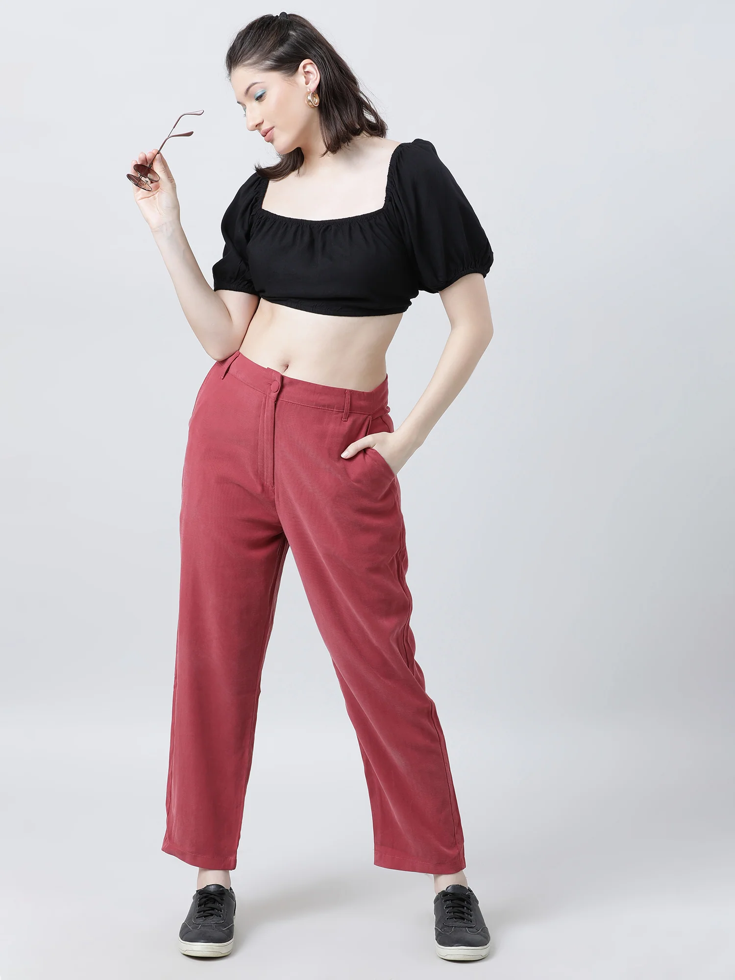 Women Black Solid Crop Top with Back Tie Up - Image 7