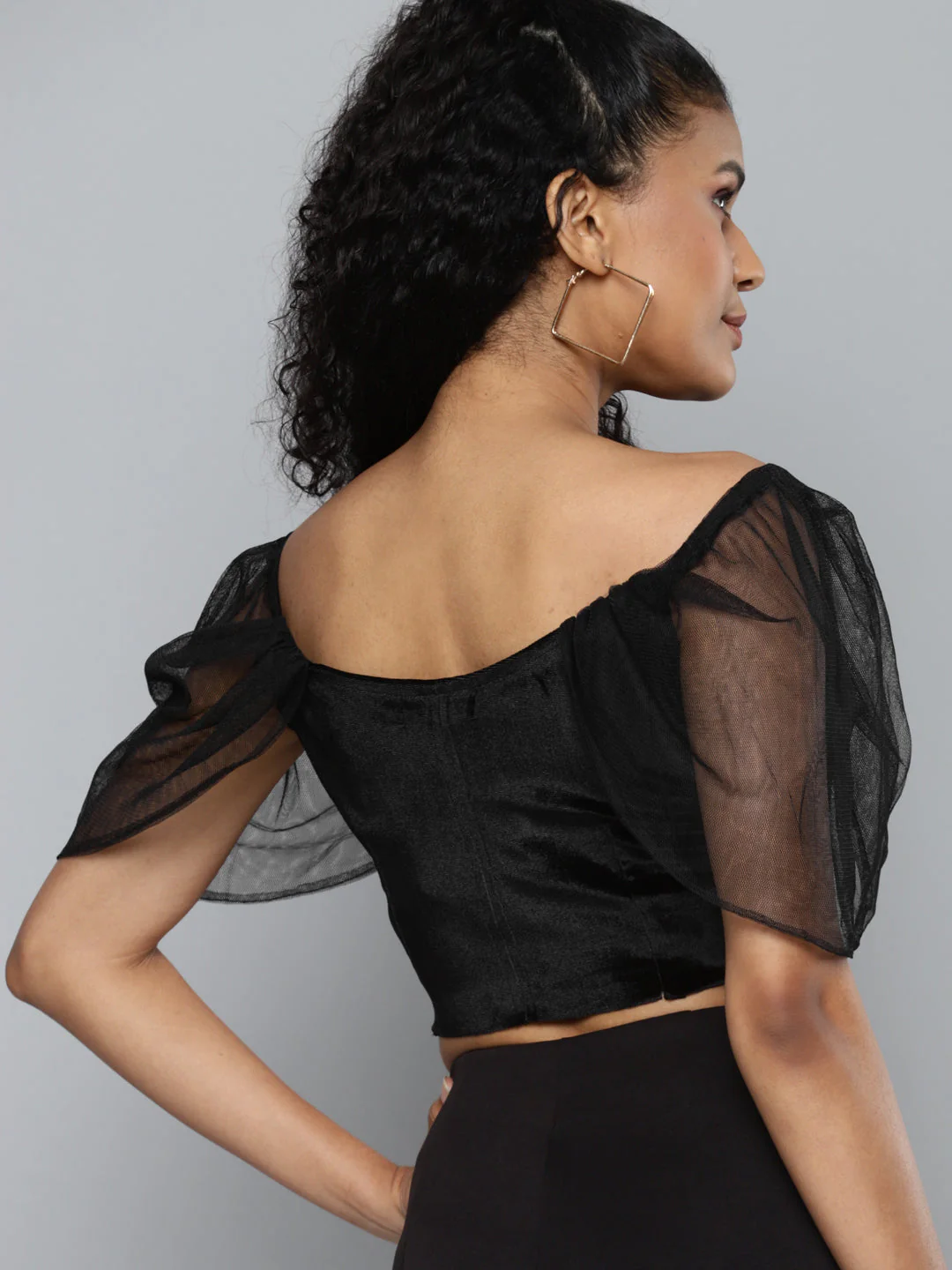 Women Black Velvet Bardot Blouse - Image 3