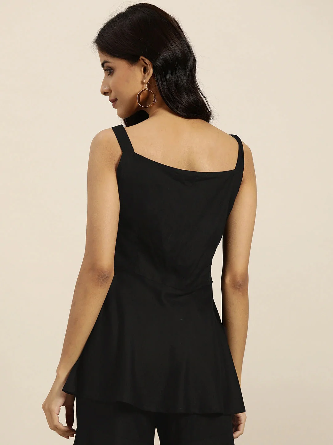 Black Zari Embroidered Liva Strappy Top - Image 3