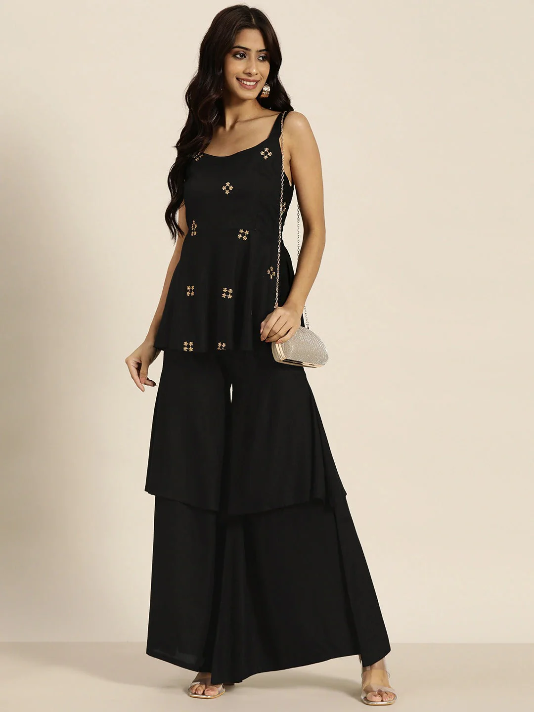 Black Zari Embroidered Liva Strappy Top - Image 4
