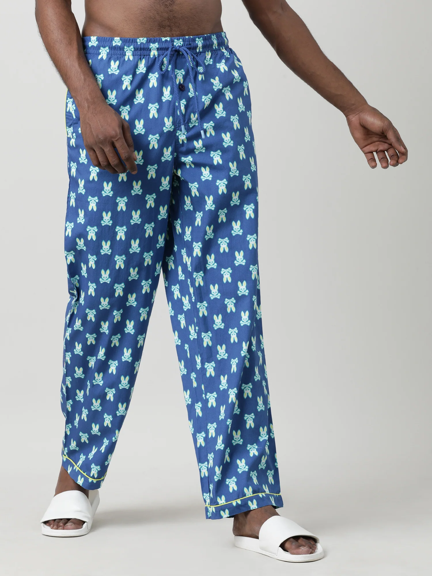 Men Oversized Blue Cotton Travel Lounge Pants - Image 3