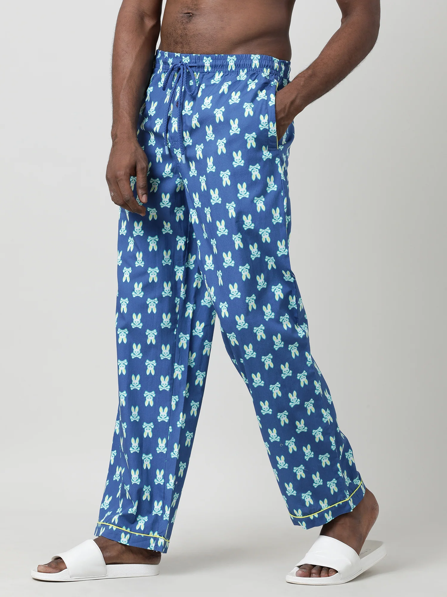Men Oversized Blue Cotton Travel Lounge Pants - Image 4