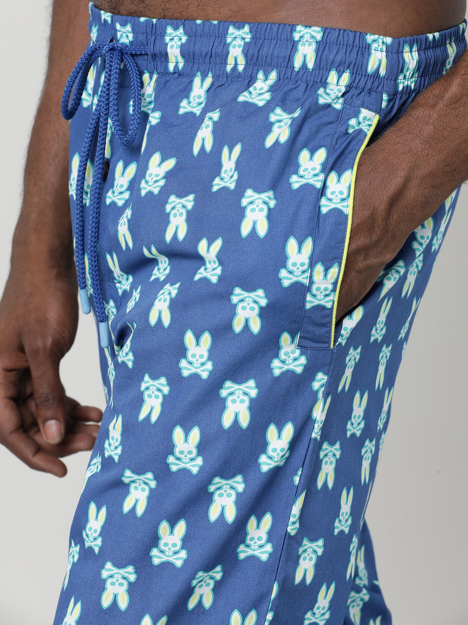 Men Oversized Blue Cotton Travel Lounge Pants - Image 5