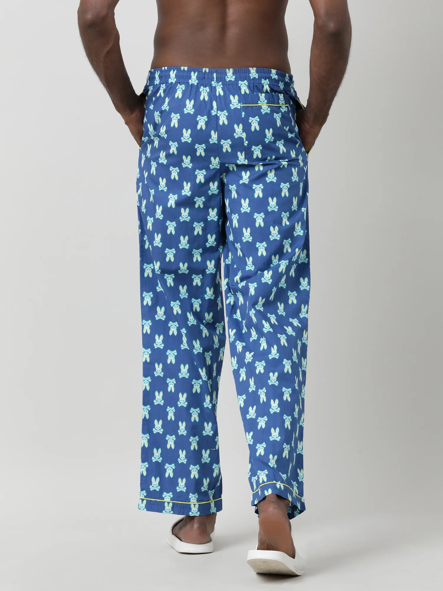 Men Oversized Blue Cotton Travel Lounge Pants - Image 6