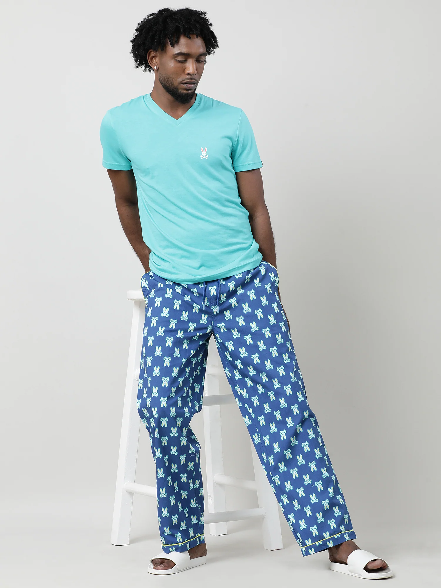 Men Oversized Blue Cotton Travel Lounge Pants - Image 7
