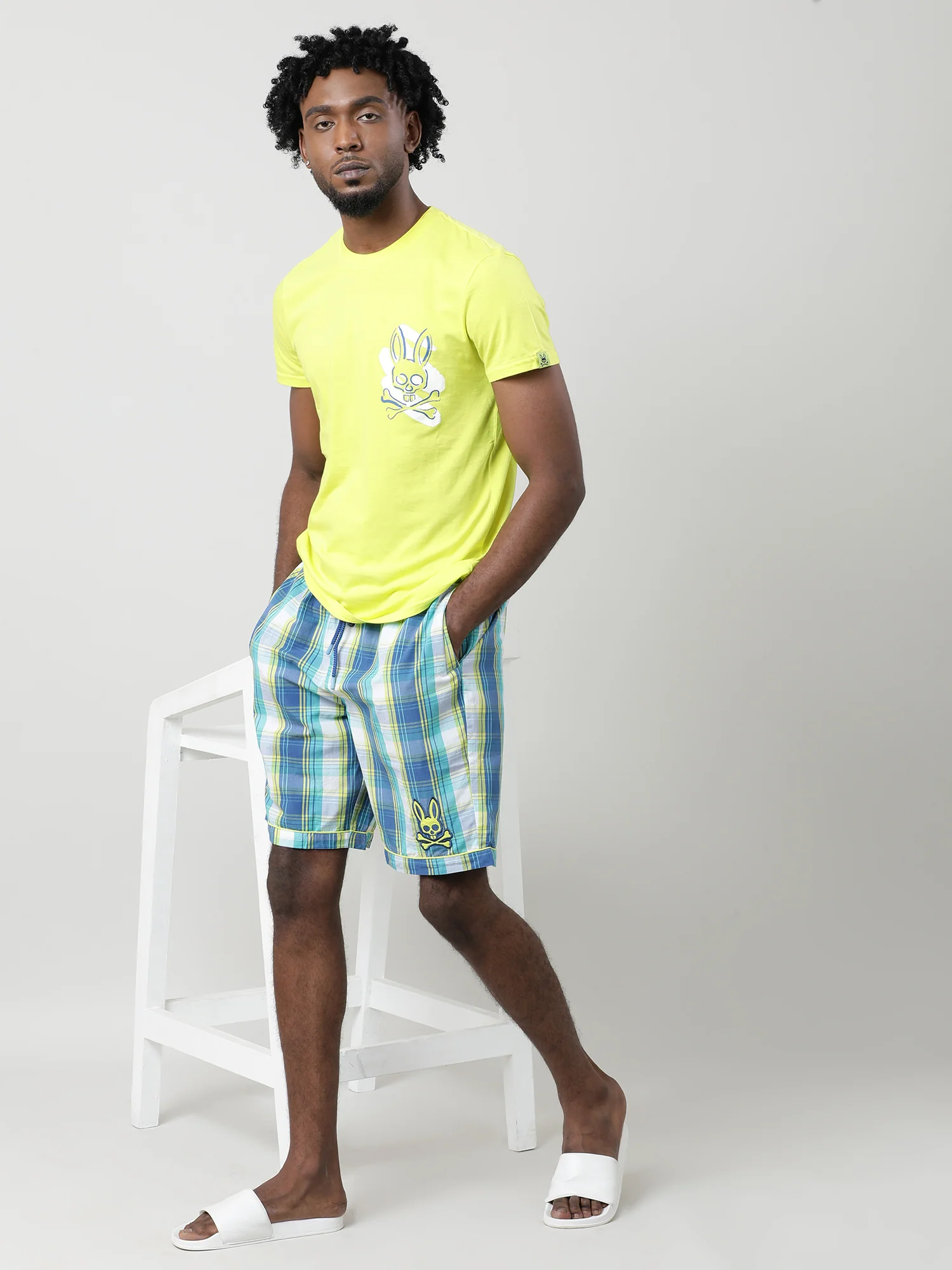 Men Blue Oversized Striped Cotton Travel Lounge Shorts - Image 3