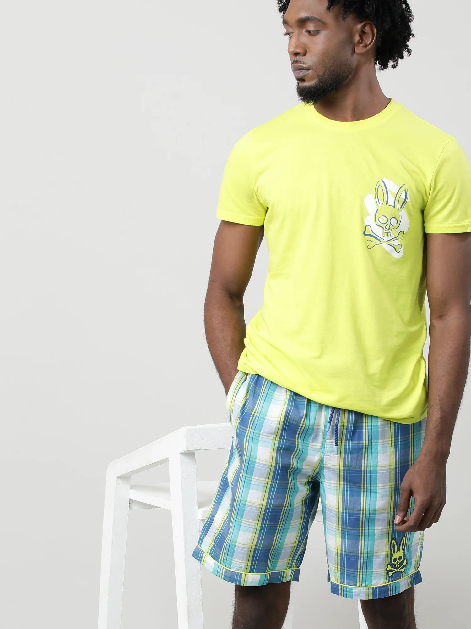 Men Blue Oversized Striped Cotton Travel Lounge Shorts - Image 7