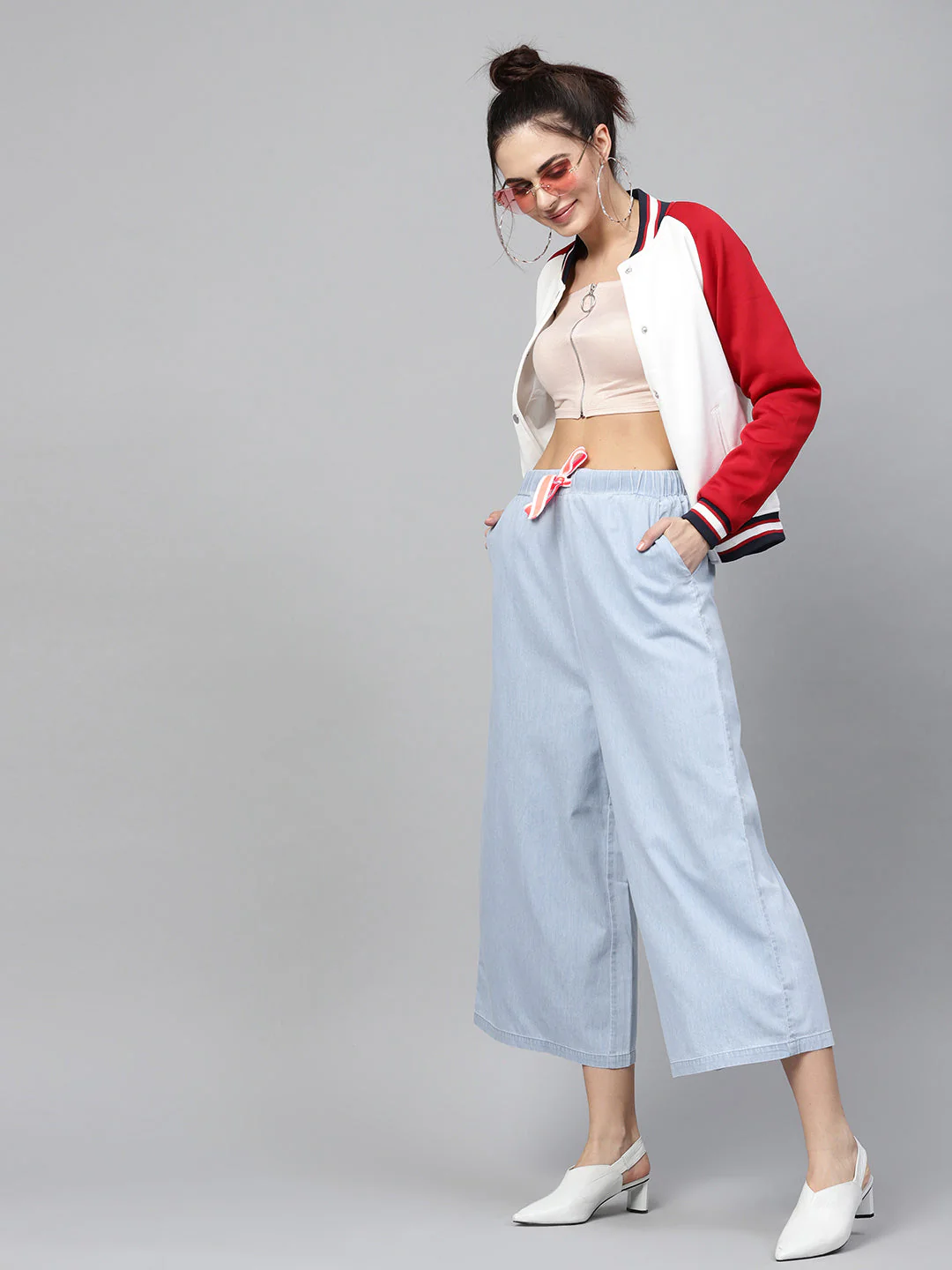 Women Blue Denim Neon Drawstring Pants - Image 6