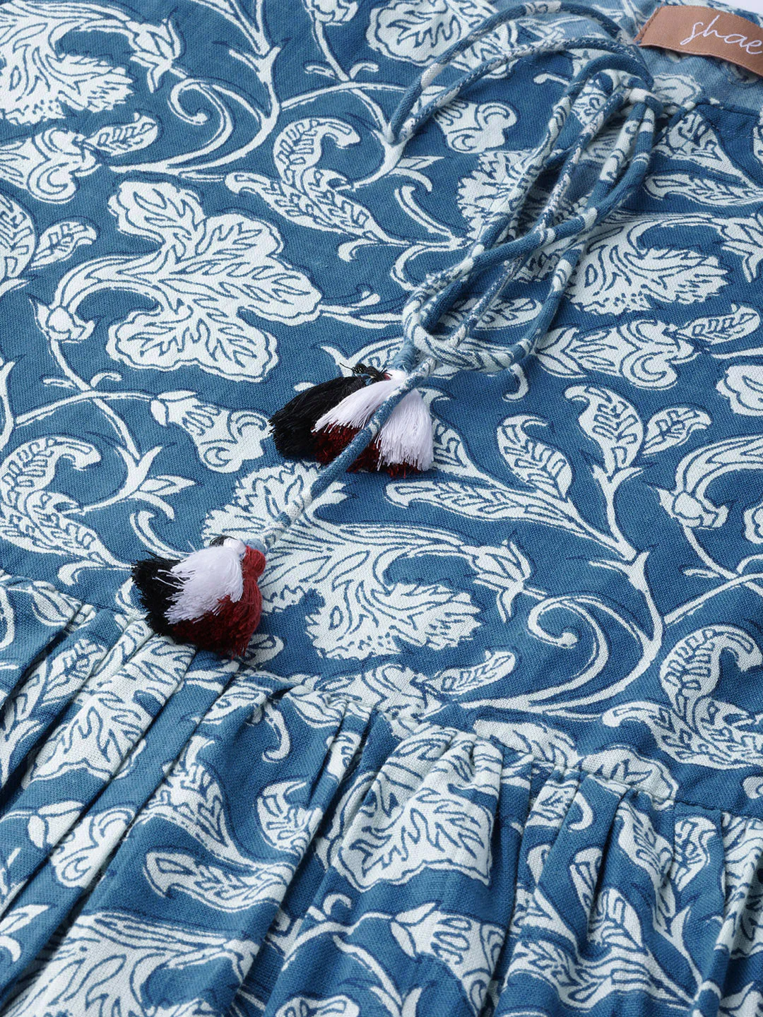 Blue Floral Gathered Kurta - Image 5