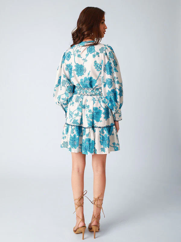 Women Blue Floral Skater Mini Dress - Image 2
