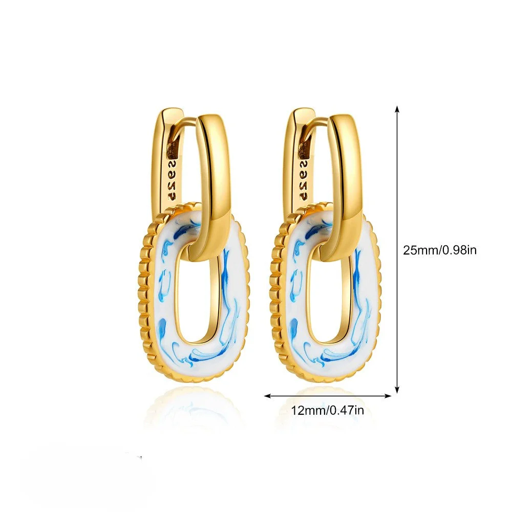 Blue Porcelain Link Hoop Earring