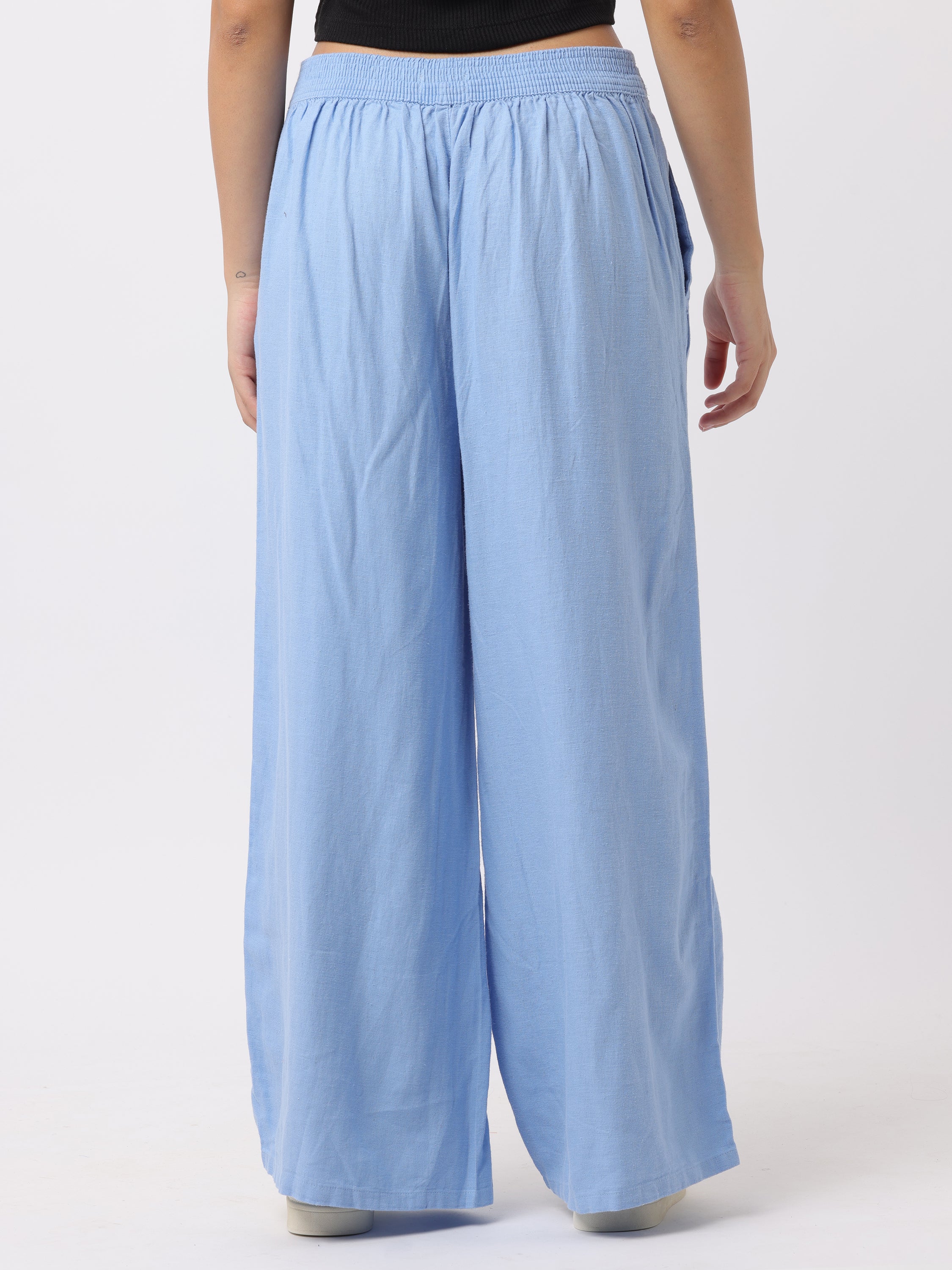 Women Blue Regular Fit Pants with Elastic Waist - Image 4