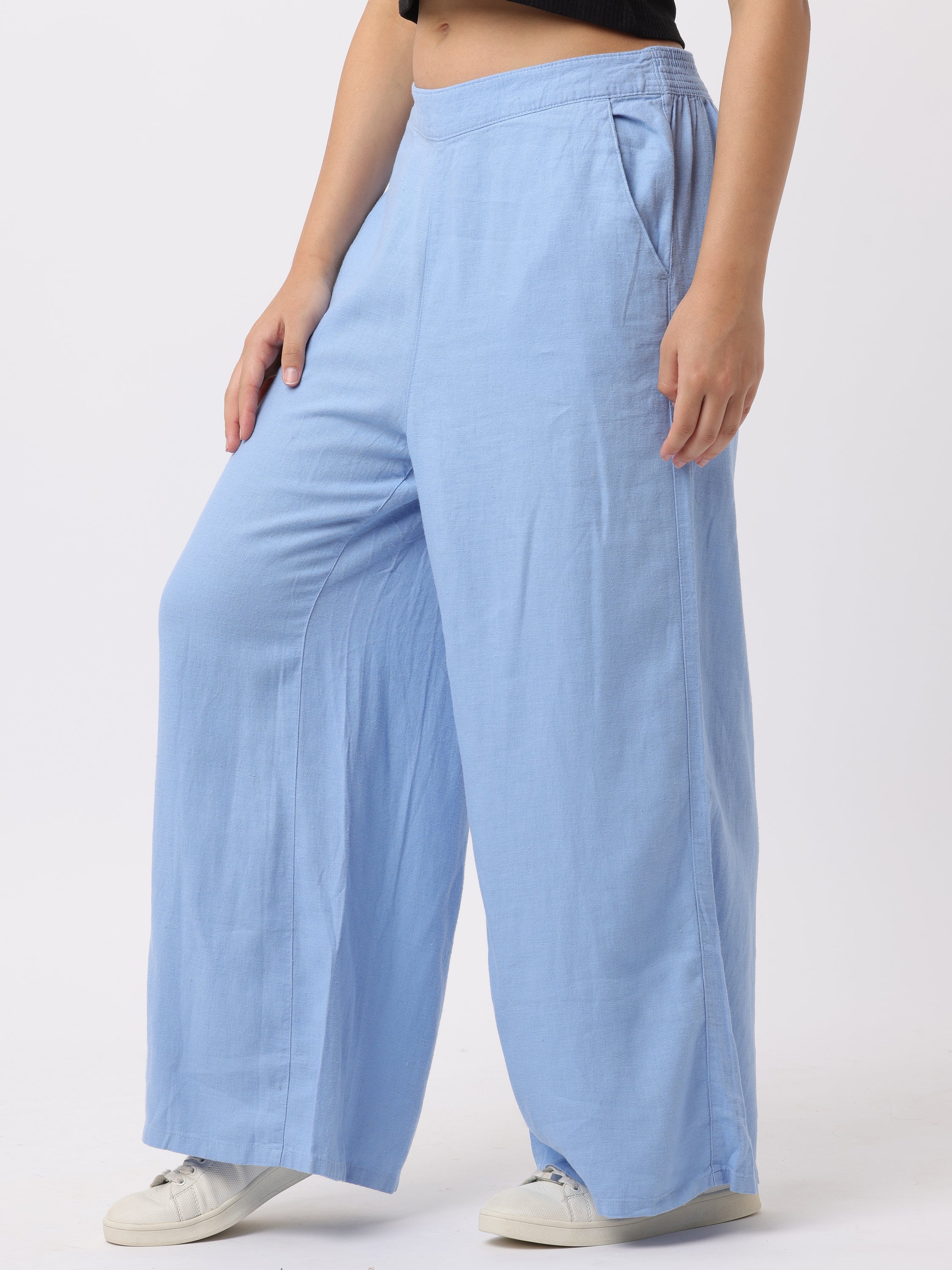 Women Blue Regular Fit Pants with Elastic Waist - Image 5