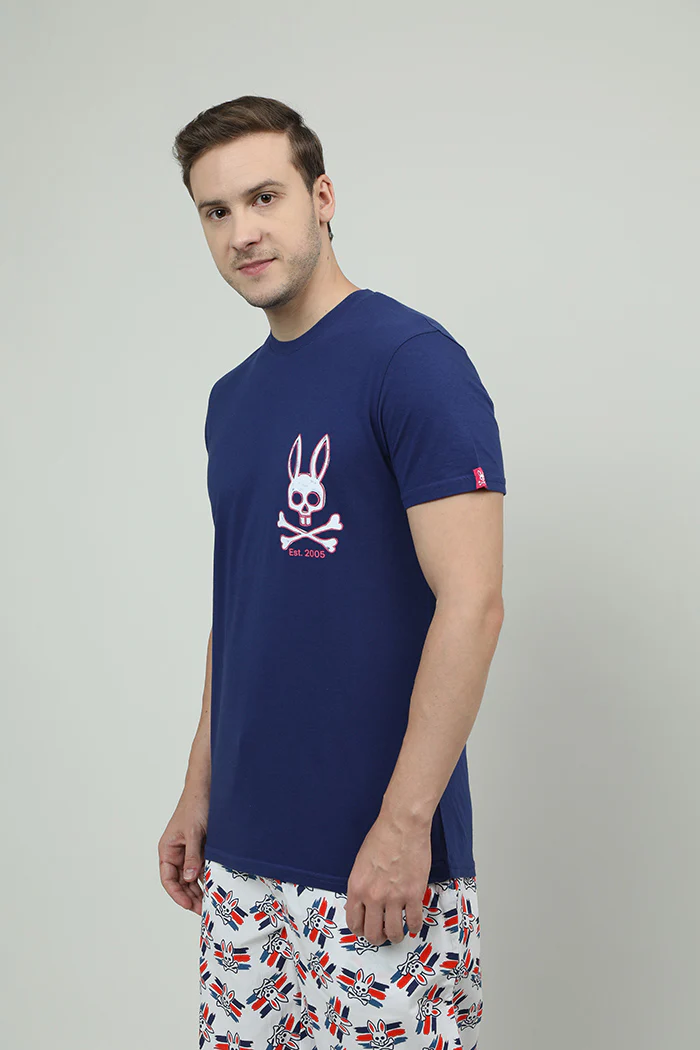 Men Blue Relaxed Fit Round Neck T-Shirt - Image 3