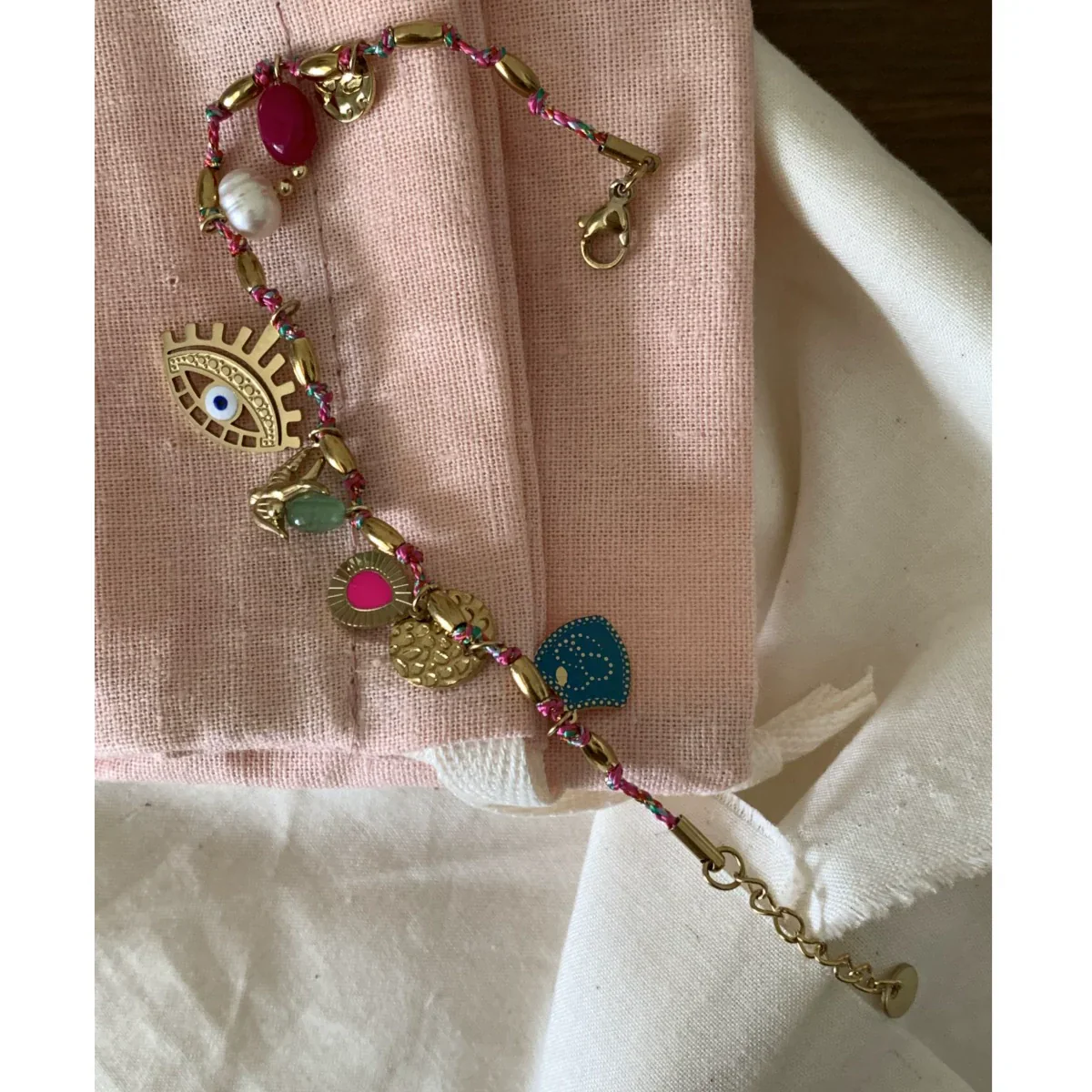 Boho Charm Bracelet With Evil Eye Colorful Accents