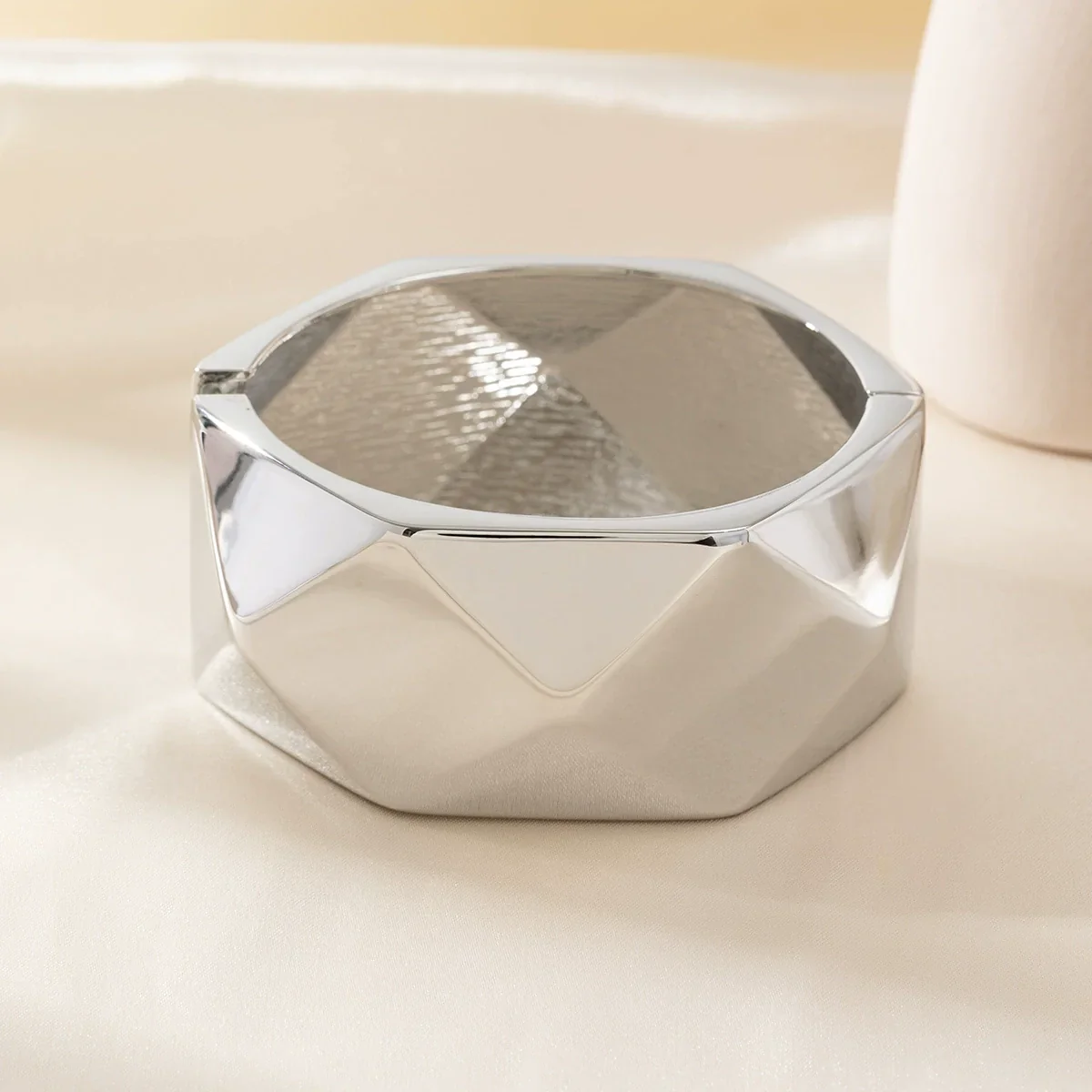 Bold Silver Geometric Statement Bangle Bracelet