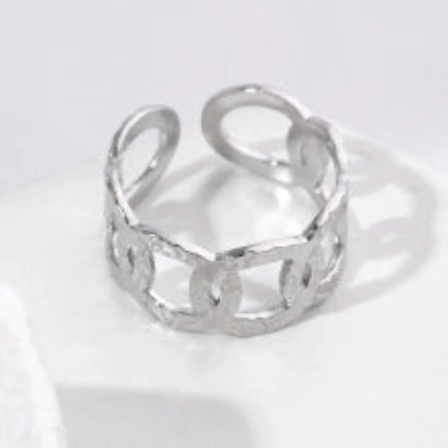 Bold Silver Textured Chain Ring