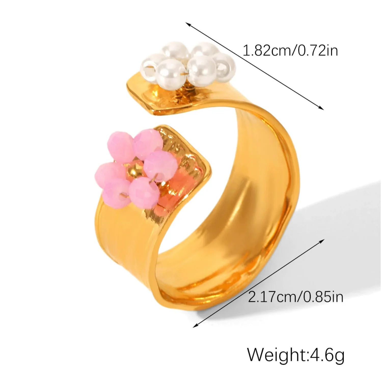 Bold Two-Tone Flower Adjustable Gold Cuff Ring - Image 3